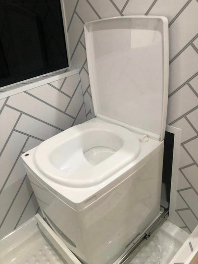 Portable Cuddy Composting Toilet from Compo Closet Australia, featuring a sleek, compact design for caravan and off-grid living.