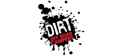 Logo for 'The Dirt Off Road Campers' with splatter design on a white background